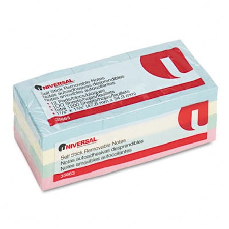 Universal Battery Universal Self-Stick Notes 1-1/2 x 2 Four Pastel Colors 12 100-Sheet Pads/Pck 35663